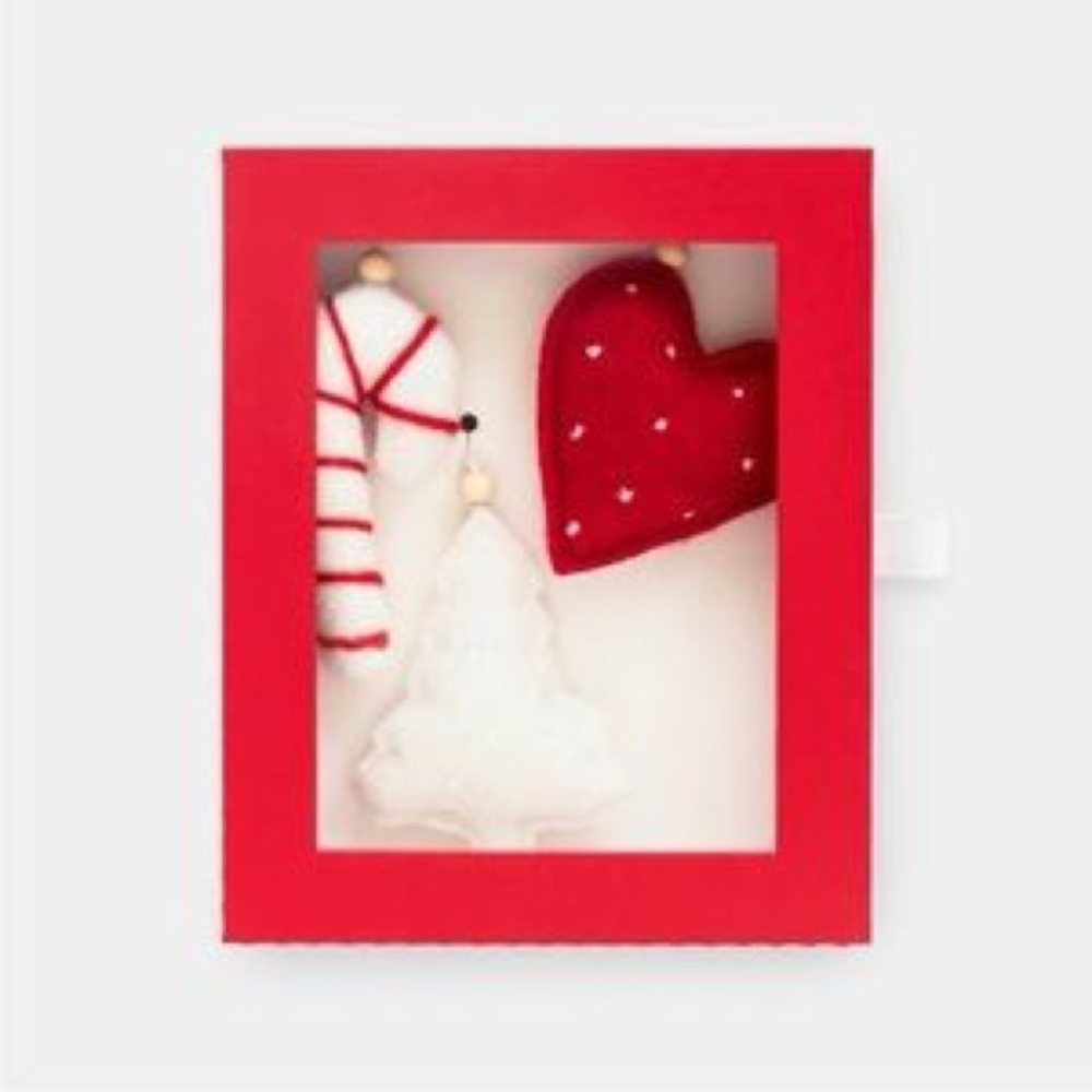 NEW 3 Sugar Paper Red/White Candy Cane, Heart, & Tree Mini Ornament Gift Topper